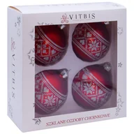 Bombki - Bombka szklana dekorowana 8 cm 4 sztuki czerwono-srebrny - miniaturka - grafika 1