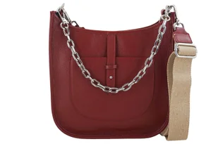 Duża listonoszka z odpinanym łańcuszkiem - Czerwona - Torebki damskie - miniaturka - grafika 1