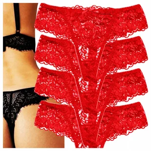 4-PAK Stringi Damskie Bawełniane Majtki Koronkowe Kobiece Seksowne - Majtki damskie - miniaturka - grafika 1