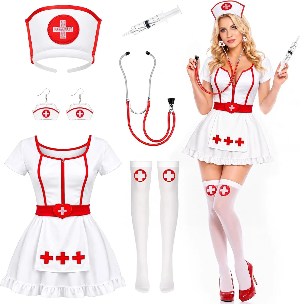 BABYDOL PIELĘGNIARKI 6 CZĘŚCIOWY STRÓJ SEXY HALOWEEN DOROSŁY KOBIETA