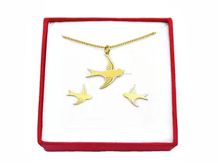 Pozłacany komplet ptaki jaskółki + pudełko - Zestawy biżuterii dla kobiet - miniaturka - grafika 1