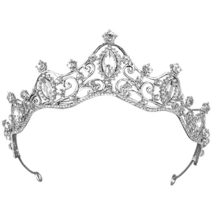 DIADEM OZDOBA do włosów KORONA ŚLUBNA srebrna Ślub Panieński - Ozdoby do włosów - miniaturka - grafika 1