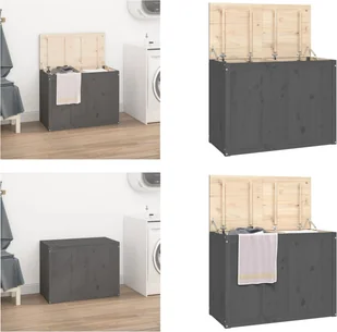 vidaXL Skrzynia na pranie szara 88,5x44x66 cm lite drewno sosnowe - Skrzynia na pranie - Skrzynia na pranie - Skrzynia na pranie - Kosz na pranie - Kosze na bieliznę - miniaturka - grafika 1