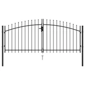 Akcesoria do ogrodzeń - vidaXL Brama dwuskrzydłowa z grotami, stalowa, 3x1,25 m, czarna - miniaturka - grafika 1