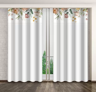 Zasłona Gotowa Na Żabki, 160X250, Biała W Kwiaty, Zmk-002 - Zasłony - miniaturka - grafika 1