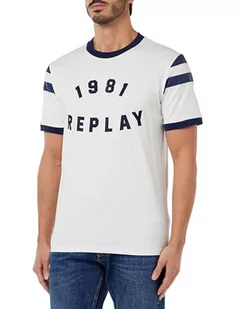 Replay T-shirt męski, 010 White/Royal, XXL - Koszulki męskie - miniaturka - grafika 1