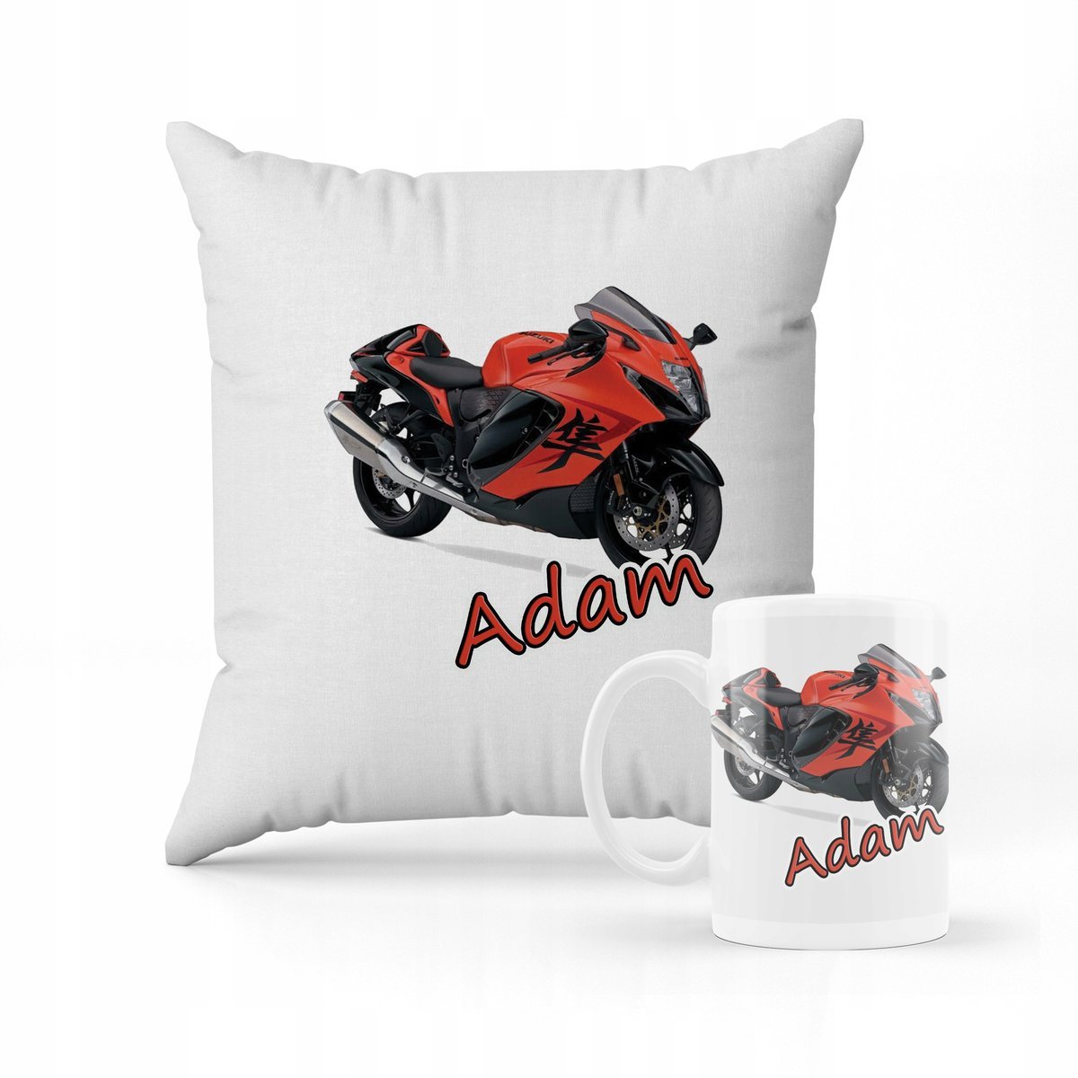 ZESTAW PODUSZKA + KUBEK PREZENT DLA DZIECKA MOTOR MOTOCYKL + IMIĘ #16