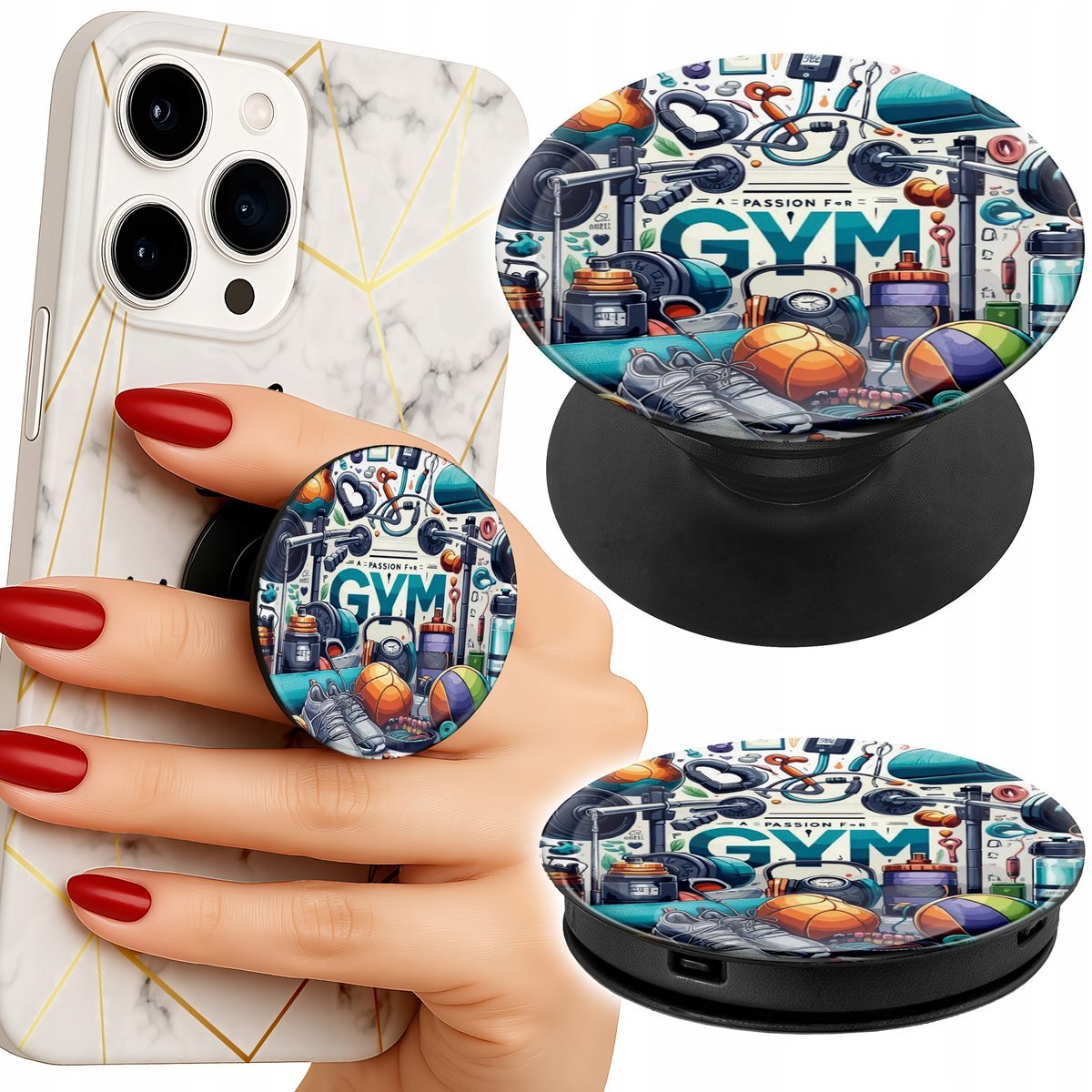 Uchwyt do telefonu Popsocket na palce/stojak SIŁOWNIA GYM FITNESS SPORT