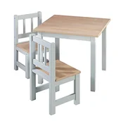 Stoliki dla dzieci - roba Zestaw mebli do siedzenia dla dzieci 'Woody' – 2 krzesła dziecięce i 1 stół – zestaw do siedzenia/meble do siedzenia dla dzieci w kolorze drewna i szarobrązowym - miniaturka - grafika 1