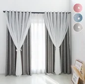 Firany i zasłony dla dzieci - Zasłona wydrążona gwiazda dwuwarstwowy szal z woalu do sypialni pokój dziecięcy salon, szary, 132x160cm - miniaturka - grafika 1