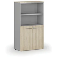 Szafy biurowe - Szafa biurowa kombinowana PRIMO GRAY, drzwi na 2 poziomach, 1434 x 800 x 420 mm, szary/dąb naturalny - miniaturka - grafika 1