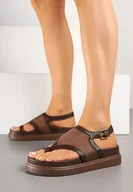 Klapki i japonki damskie - Brązowe Sandały Japonki z Siateczkową Cholewką Redeanne - miniaturka - grafika 1