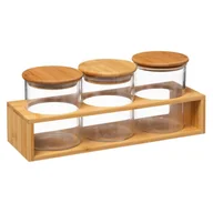 Pojemniki kuchenne - 5five Simply Smart Zestaw 3 pojemników szklanych z pokrywką i bambusową podstawką 3x470 ml 169194 - miniaturka - grafika 1