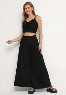 Czarny Komplet z Wiskozą Top z Usztywnianymi Miseczkami i Szerokie Spodnie Lortebis - Komplety damskie - miniaturka - grafika 1