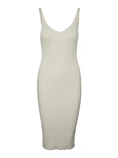 VERO MODA Sukienka damska VMGOLD Rib SL V-NCK BELOWKN, Birch, S, brzoza, S - Sukienki - miniaturka - grafika 1
