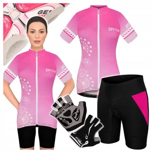 Strój Kolarski Damski roz L XL Koszulka Spodenki Rowerowe Rękawiczki Żelowe - Spodenki rowerowe - miniaturka - grafika 1