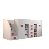 Łóżka dla dzieci i młodzieży - Abiks Łóżko piętrowe Antresola TOLEDO 3 L biały + biały + różowy - miniaturka - grafika 1