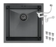 Zlewozmywaki - Granitan Zlew Czarny Stalowy Podblatowy Do Kuchni Jednokomorowy Podwieszany BARI44 - miniaturka - grafika 1