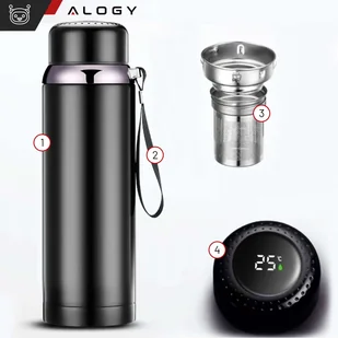 Termos butelka bidon termiczny 800ml do kawy herbaty yerba mate LED sitko smyczka Alogy wyświetlacz Czarny - Części i akcesoria do laptopów - miniaturka - grafika 14