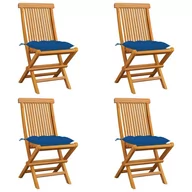 Fotele i krzesła ogrodowe - vidaXL Krzesła ogrodowe, niebieskie poduszki, 4 szt., drewno tekowe 3062593 - miniaturka - grafika 1