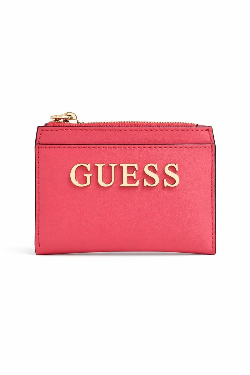 GUESS RÓŻOWY PORTFEL ZE ZŁOTYM LOGO KLASYCZNY PROSTY 12,5X9X1 1GŁA