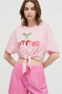 Koszulki sportowe damskie - Guess t-shirt damski kolor różowy - miniaturka - grafika 1