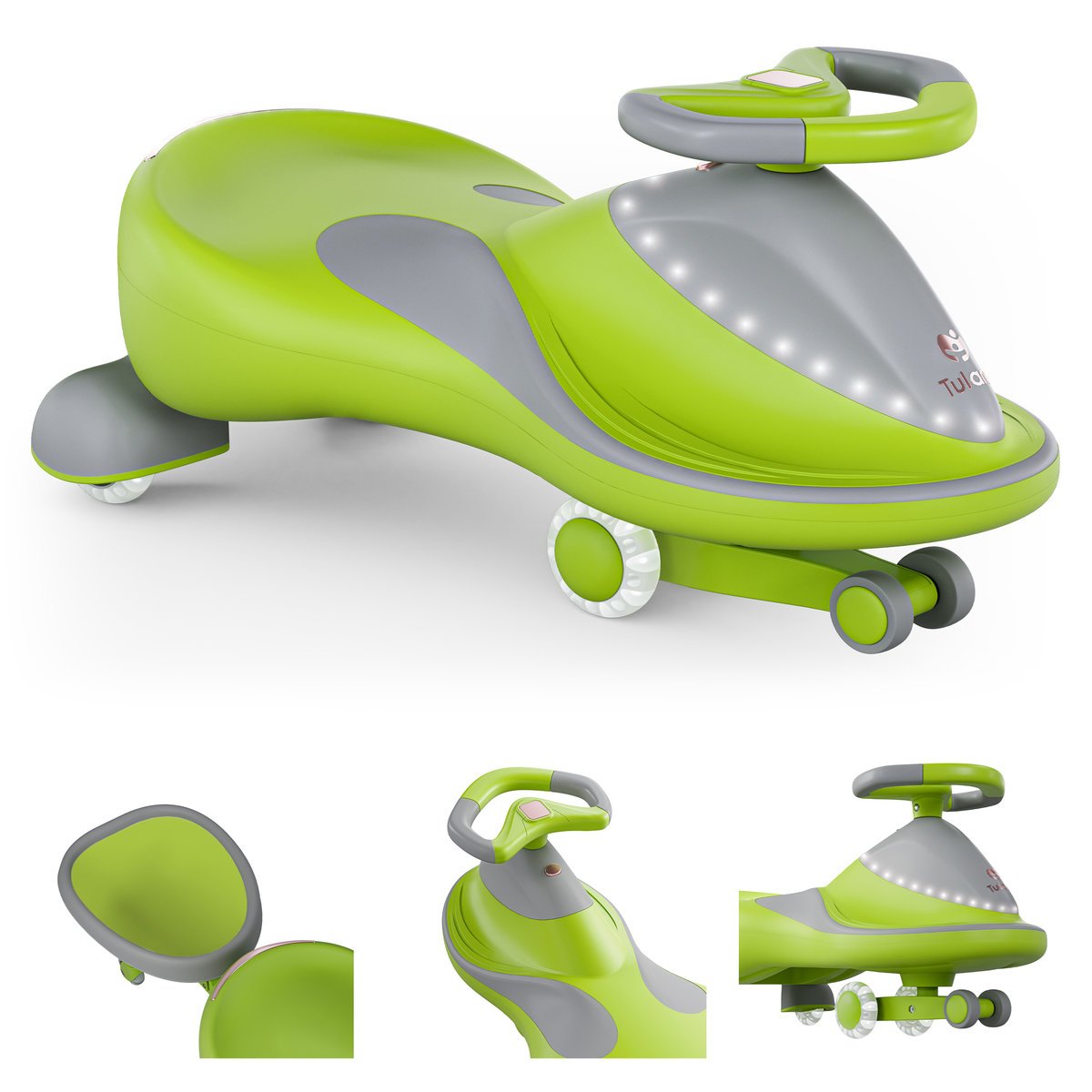 Jeździk grawitacyjny TULANO Focus 55 Zielony dla DZIECI MUZYKA LED Przyczepka