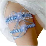 Komplety bielizny - Podwiązka Ślubna BIAŁA KORONKA Niebieska Błękitna KOMPLET DWÓCH PODWIĄZEK 2 - miniaturka - grafika 1