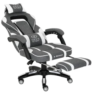 Fotel Gamingowy Deus X-Stream biało/szary z tkaniny - wysuwany, miękki podnóżek - Fotele gamingowe - miniaturka - grafika 1