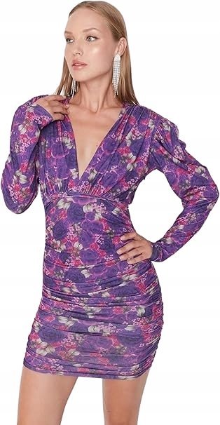 TRENDYOL SUKIENKA MINI ROZKLOSZOWANA Z BUFKAMI W KWIATY 38 J9A