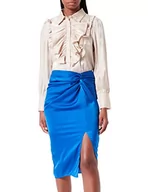 Spódnice - Pretty Darling Damska spódnica midi w kolorze kobaltowo-niebieskim, satynowa, otwarta kropla z przodu, NIEBIESKI, 34 - miniaturka - grafika 1