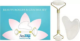 Zestaw z białego jadeitu w eleganckim etui - roller + płytka Gua Sha do pielęgnacji twarzy i szyi - Beauty Roller & Gua Sha Set (Pure A46007) - Akcesoria medycyny naturalnej - miniaturka - grafika 1