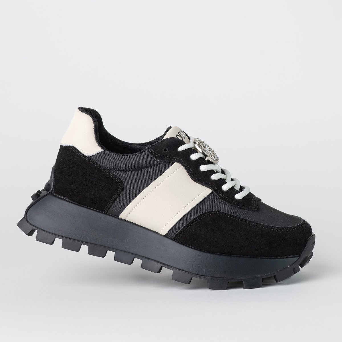 Sneakersy damskie na platformie GOODIN GD-XF-112 skóra czarny/beż 36