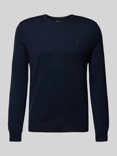 Sweter z dzianiny z wyhaftowanym logo - Swetry męskie - miniaturka - grafika 1