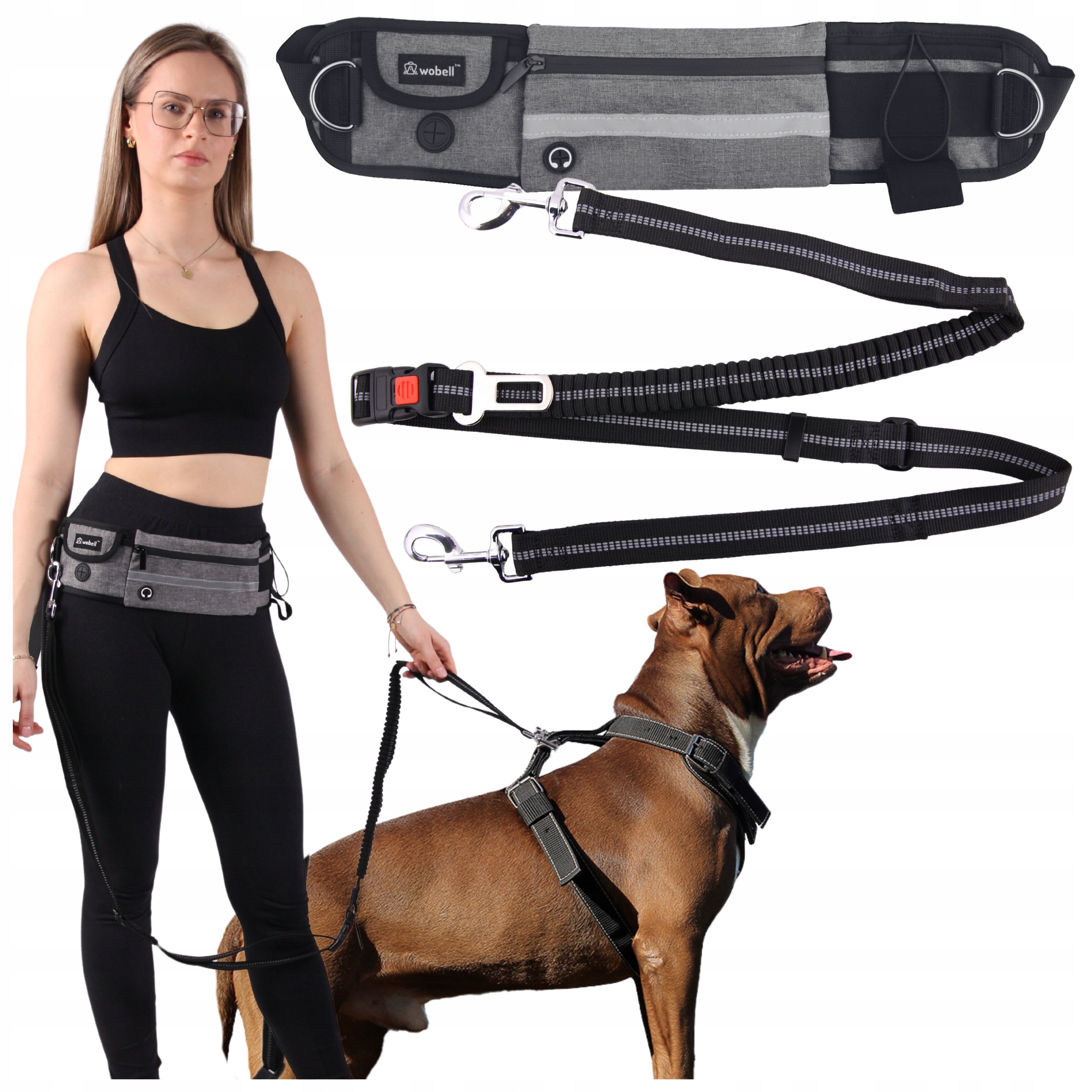 Smycz Pas Biodrowy Nerka dla Psa Sportowa Odblaskowa Amortyzator Mocna 50kg