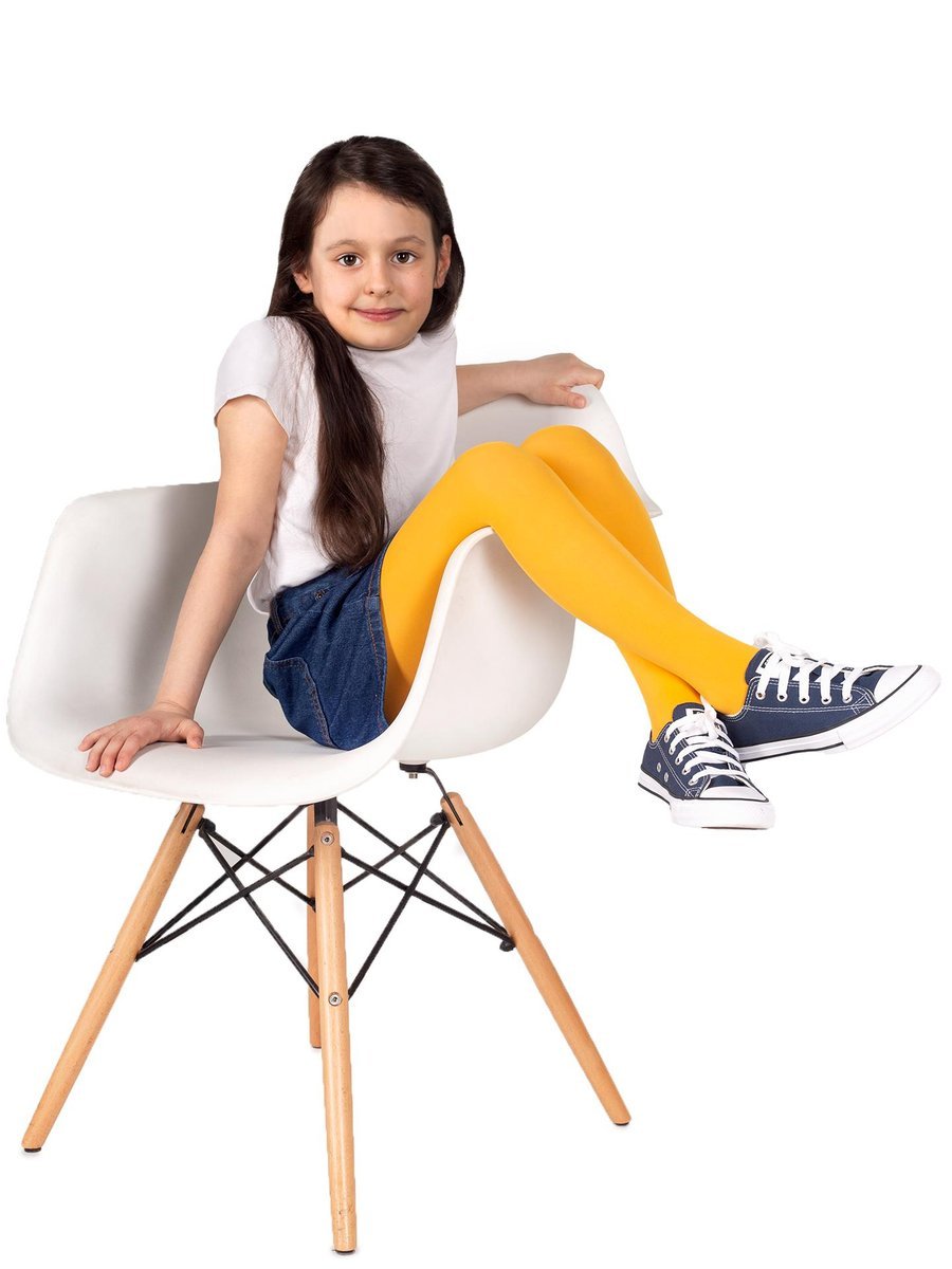 Rajstopy dziecięce, mikrofibra gładkie ciemnożółte 40 DEN, 140-146