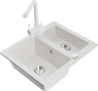 Zlewozmywaki z baterią - Mexen Carlos zlewozmywak granitowy 1,5-komorowy z baterią kuchenną Duero, biały - 6518-20-671600-20 - miniaturka - grafika 1