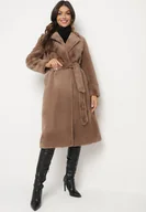 Płaszcze damskie - Brązowy Płaszcz Futrzany Dwurzędowy w Stylu Szlafroka Izarethia - miniaturka - grafika 1