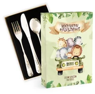 Sztućce dla dzieci - 2 x Sztućce dzieci Chrzest Roczek Grawer ZOO Safari - miniaturka - grafika 1
