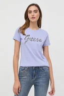Koszulki sportowe damskie - Guess t-shirt bawełniany kolor fioletowy - miniaturka - grafika 1