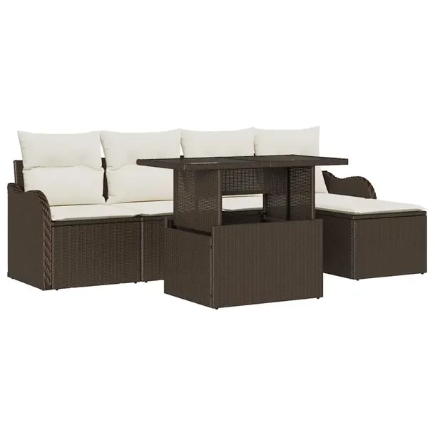 Zestaw 5 modułowych sof ogrodowych, brązowy, rattan, matowy