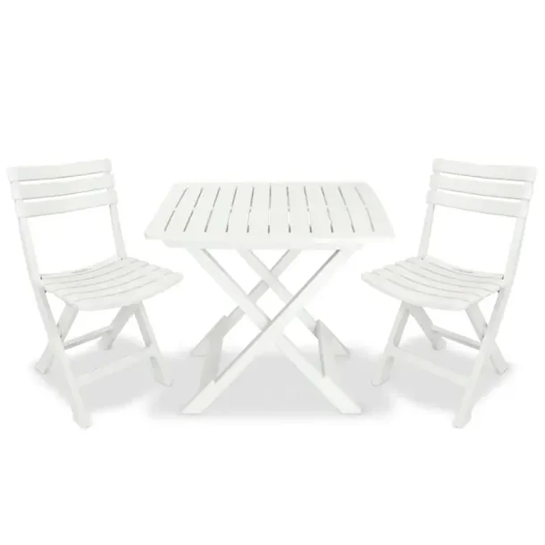 Biały ogrodowy zestaw bistro: stół 79x72x70 cm, 2 krzesła 41x34x78 cm