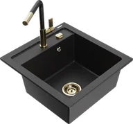 Zlewozmywaki z baterią - Mexen Vito zlewozmywak granitowy 1-komorowy z baterią kuchenną Flora, czarny/srebrny metalik - 6503-73-670401-57-G - miniaturka - grafika 1