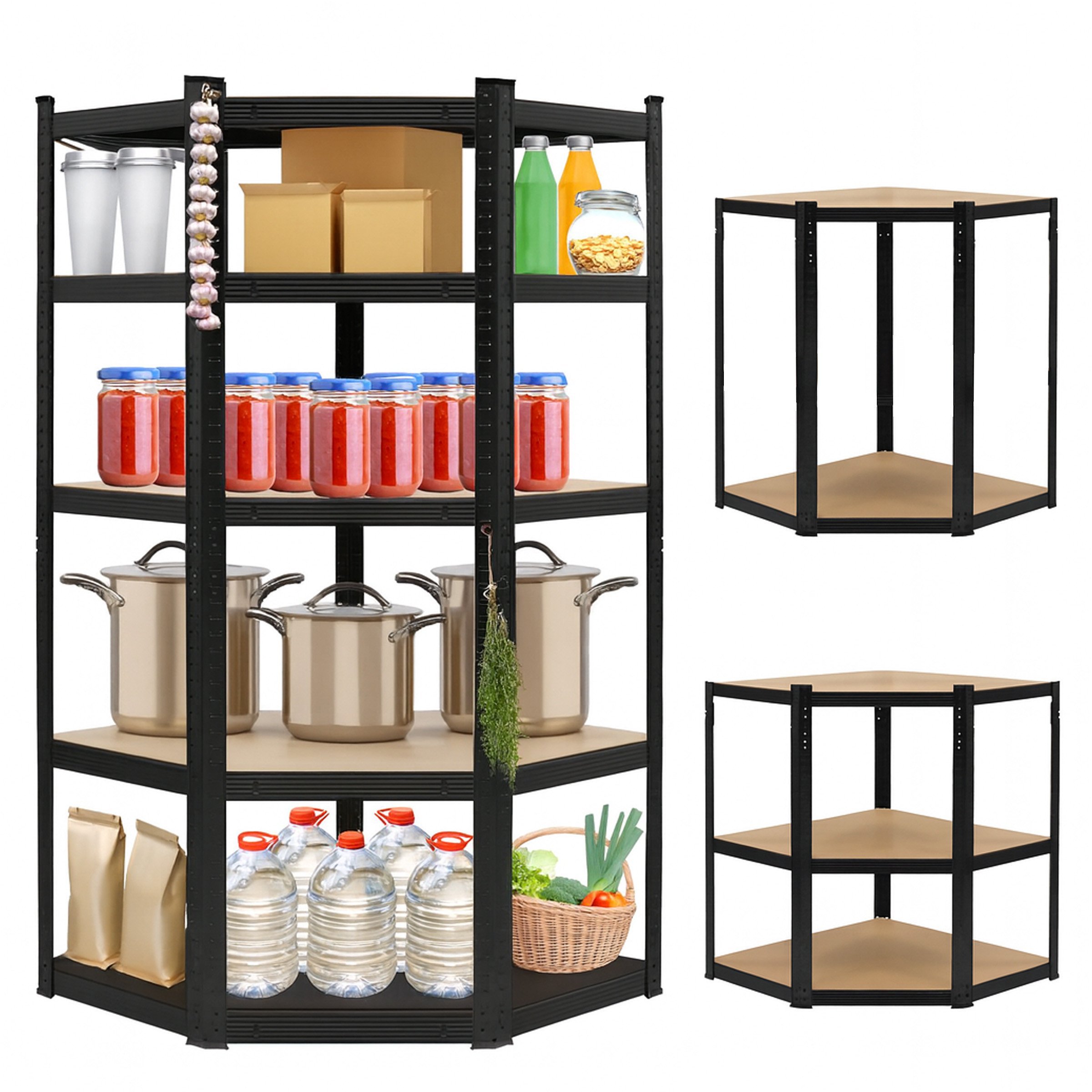 Regał magazynowy narożny metalowy czarny 2w1 5 półek 180x90x90x40 cm