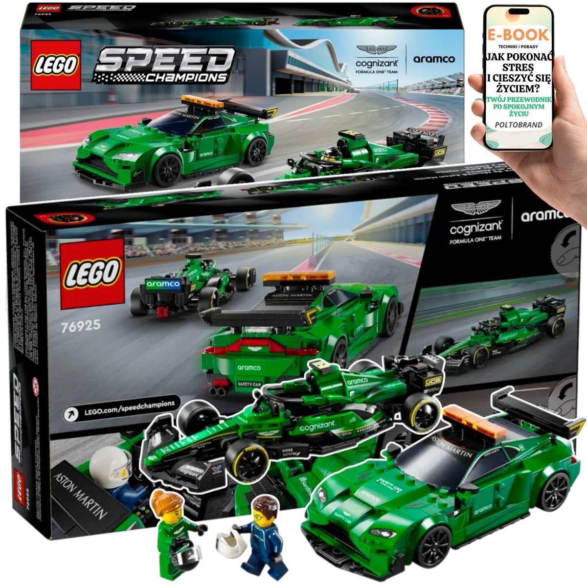 LEGO Zestaw 2 Samochodów Aston Martin – F1 AMR23 + Safety Car LEGO PREZENT DLA DZIECI I DOROSŁYCH + EBOOK-1