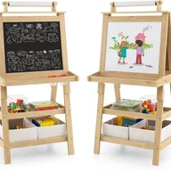 Place zabaw - Dwustronna Tablica dla Dzieci, Sztaluga z Białą/Czarną Tablicą do Pisania Markerami, Tablica Magnetyczna, dla Dzieci Powyżej 3 Lat, Naturalna - miniaturka - grafika 1
