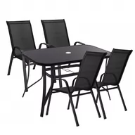 Meble ogrodowe - Meble ogrodowe komplet stół ze szkłem hartowanym, 4 krzesła zestaw dla 4 osób czarny - miniaturka - grafika 1