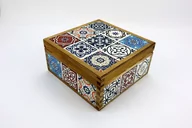 Pojemniki kuchenne - /Herbaciarka, elegancie pudełko  na herbatę lub drobiazgi. Wzór portugalski azulejos/ Krakowska Drewutnia - miniaturka - grafika 1