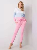 Komplety damskie - Komplet dresowy różowy casual sportowy bluza i spodnie dekolt okrągły rękaw długi nogawka ze ściągaczem długość długa troczki - miniaturka - grafika 1