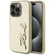 Etui i futerały do telefonów - Etui Karl Lagerfeld Wrinkled Metal Signature do iPhone 15 Pro złoty - miniaturka - grafika 1